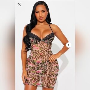 Animal Print Leopard Mesh Chemise Large